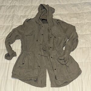 Max Jeans Gray Hooded Jacket with Cinch Waist